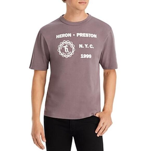 Heron Preston Medieval Heron Graphic Sleeve Tee Grey White Size M - Picture 1 of 1